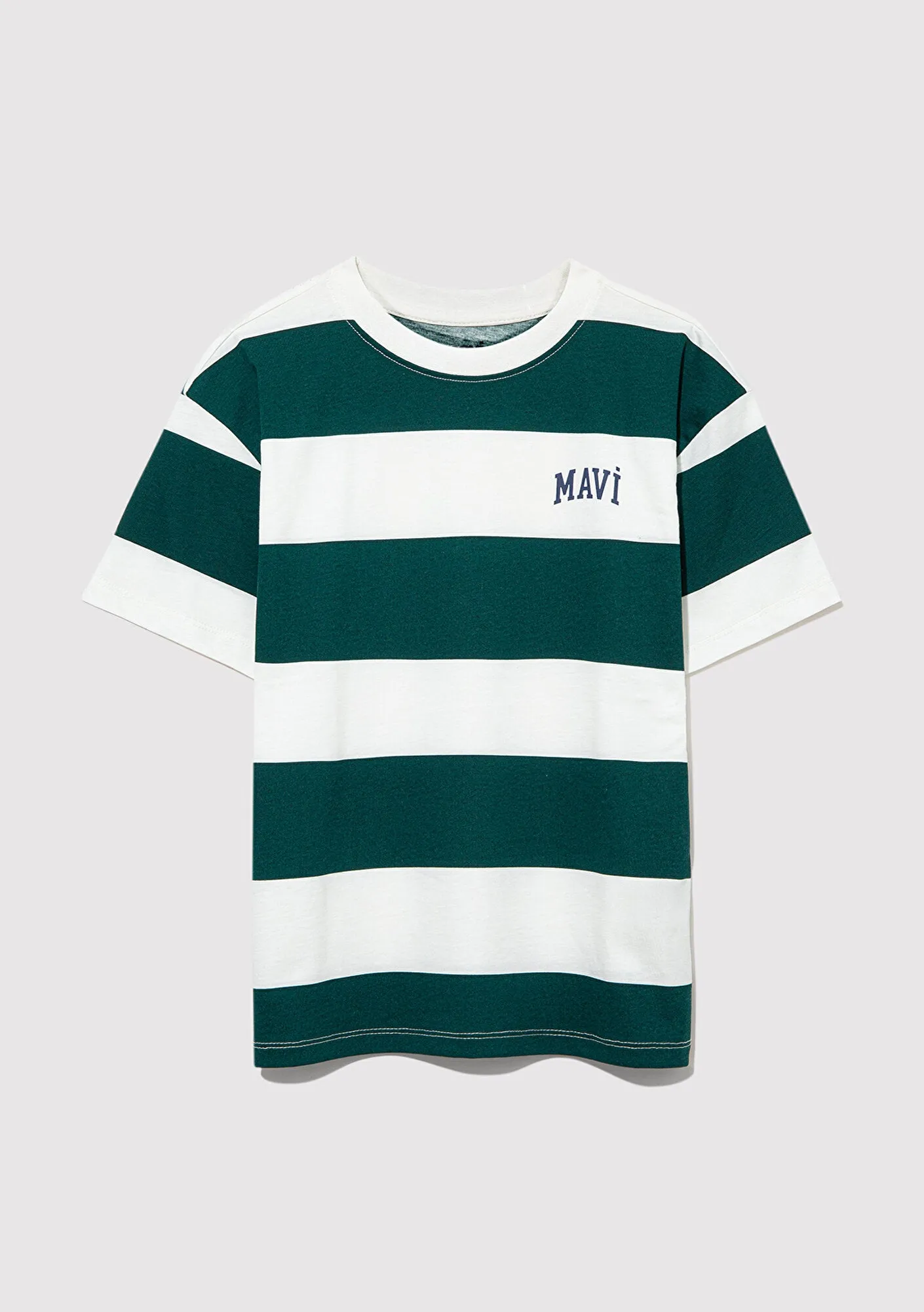 Mavi Logo Printed Green Striped T-Shirt