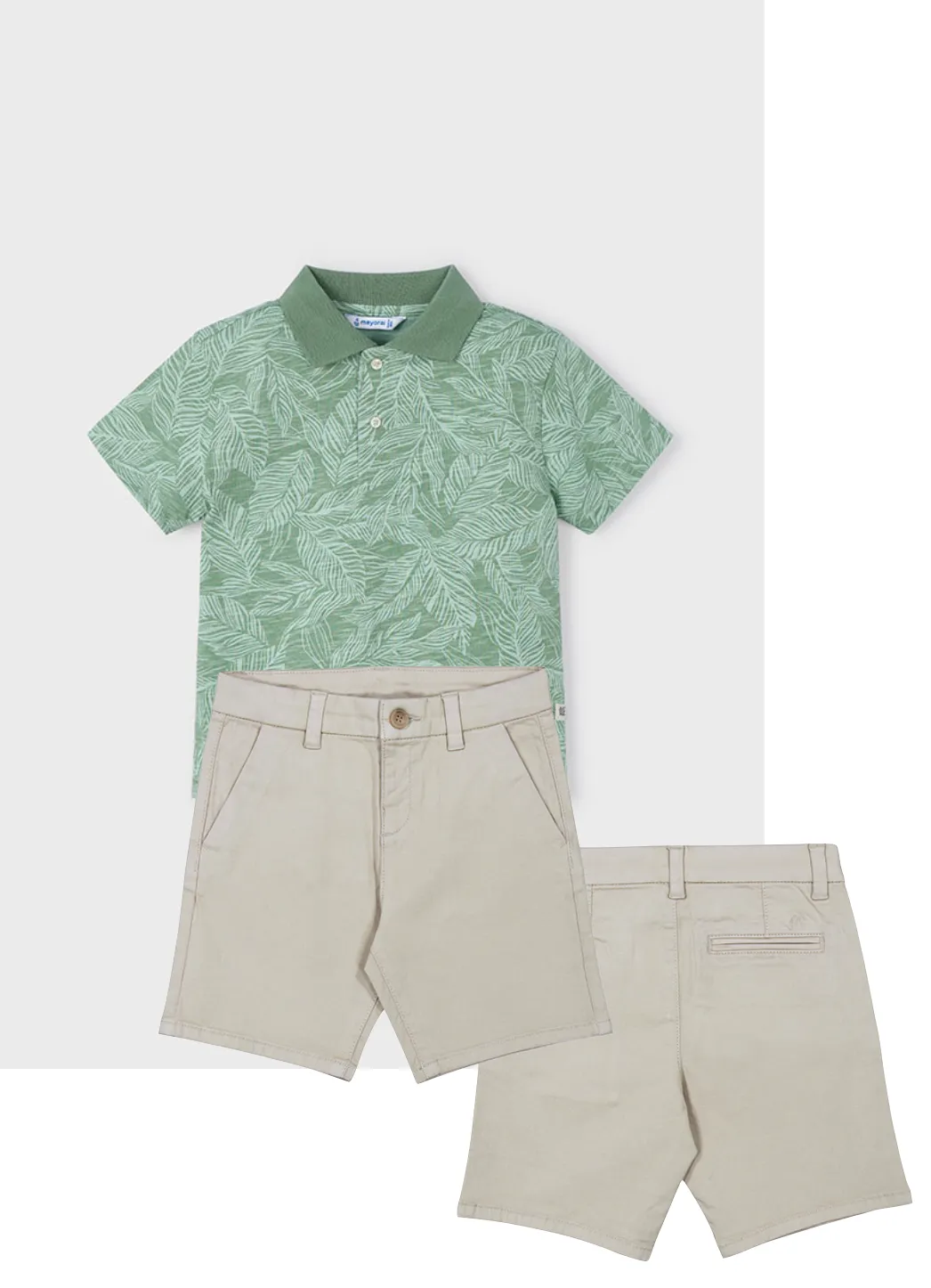 Mayoral 3110 Green Short Sleeve Polo Shirt and Mayoral 202 Twill Chino Shorts In Stock Now