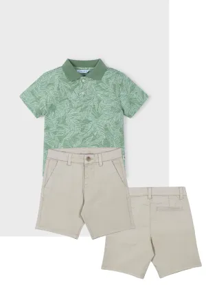 Mayoral 3110 Green Short Sleeve Polo Shirt and Mayoral 202 Twill Chino Shorts In Stock Now