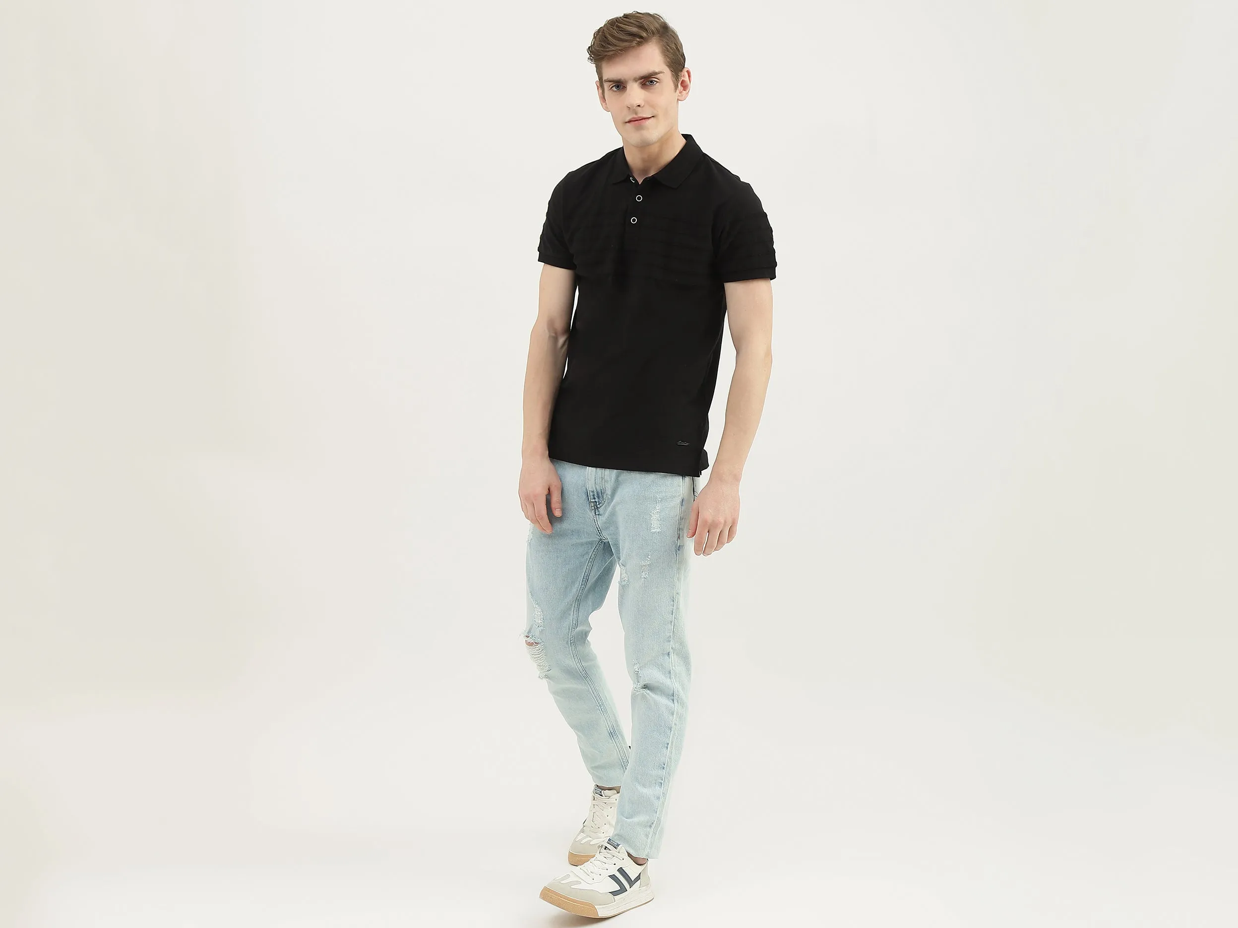 Men Striped Polo Collar T-Shirt