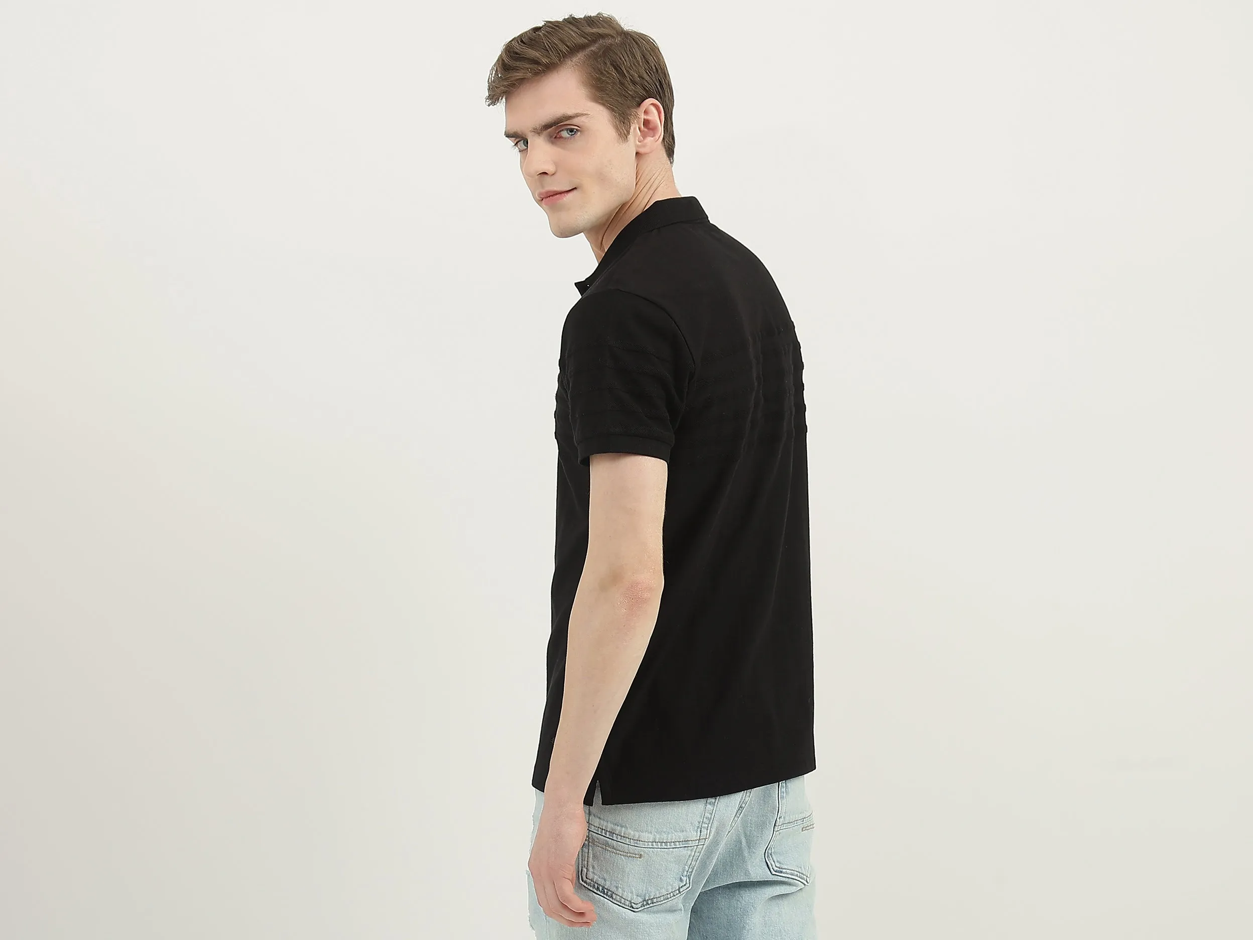 Men Striped Polo Collar T-Shirt