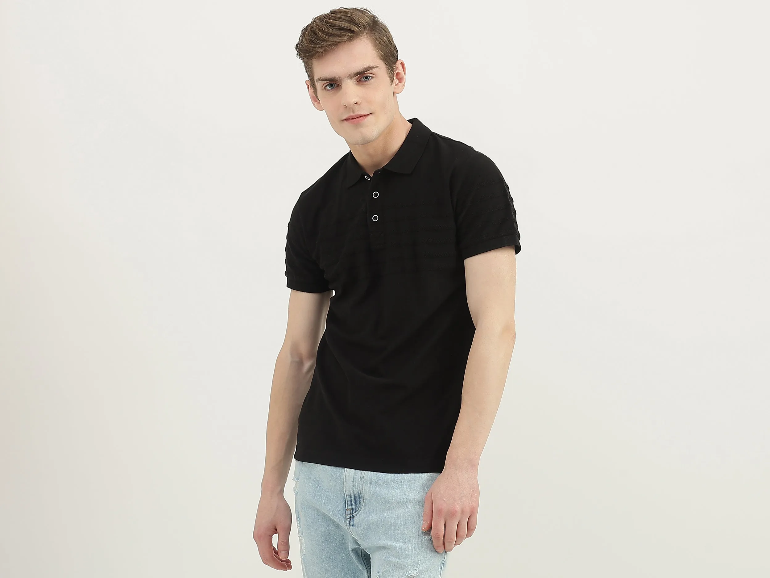 Men Striped Polo Collar T-Shirt