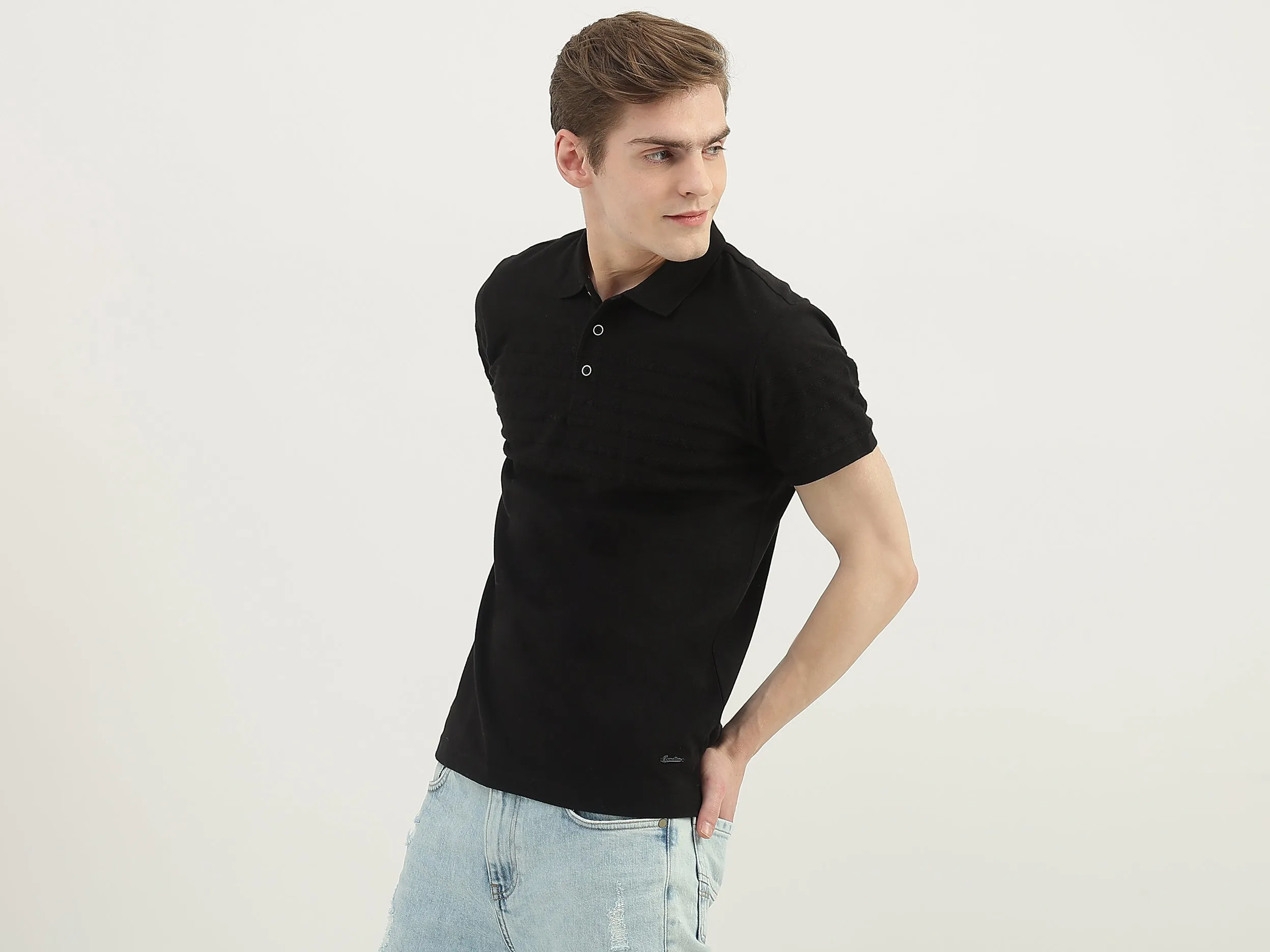 Men Striped Polo Collar T-Shirt