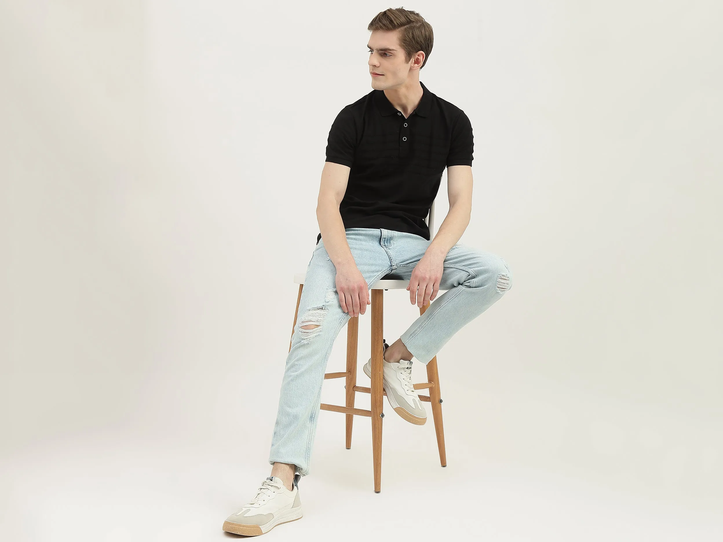 Men Striped Polo Collar T-Shirt