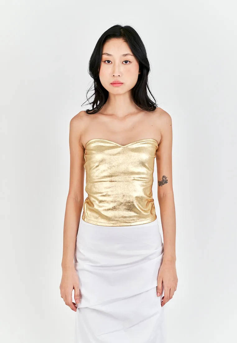 Mendy Gold Sweetheart Neckline Knitted Basic Tube Top