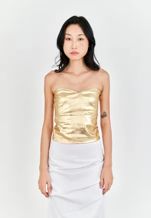 Mendy Gold Sweetheart Neckline Knitted Basic Tube Top