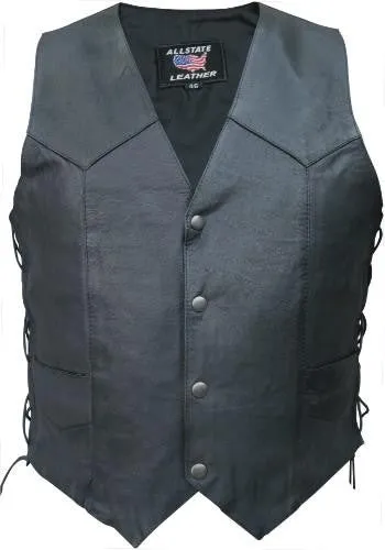 Mens Black Lighweight Leather Side Laced Motorcycle Vest
