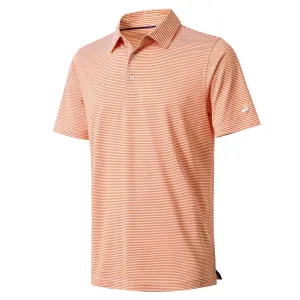 Mens Golf Shirt Moisture Wicking Dry Fit Performance Sport Short Sleeve Striped Golf Polo Shirts for Men Orange Stripe Large