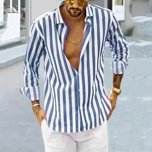 Men's Striped Button-Down Shirt with Vertical Lines