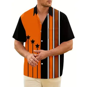 Men's striped contrasting printed casual short-sleeved shirt
