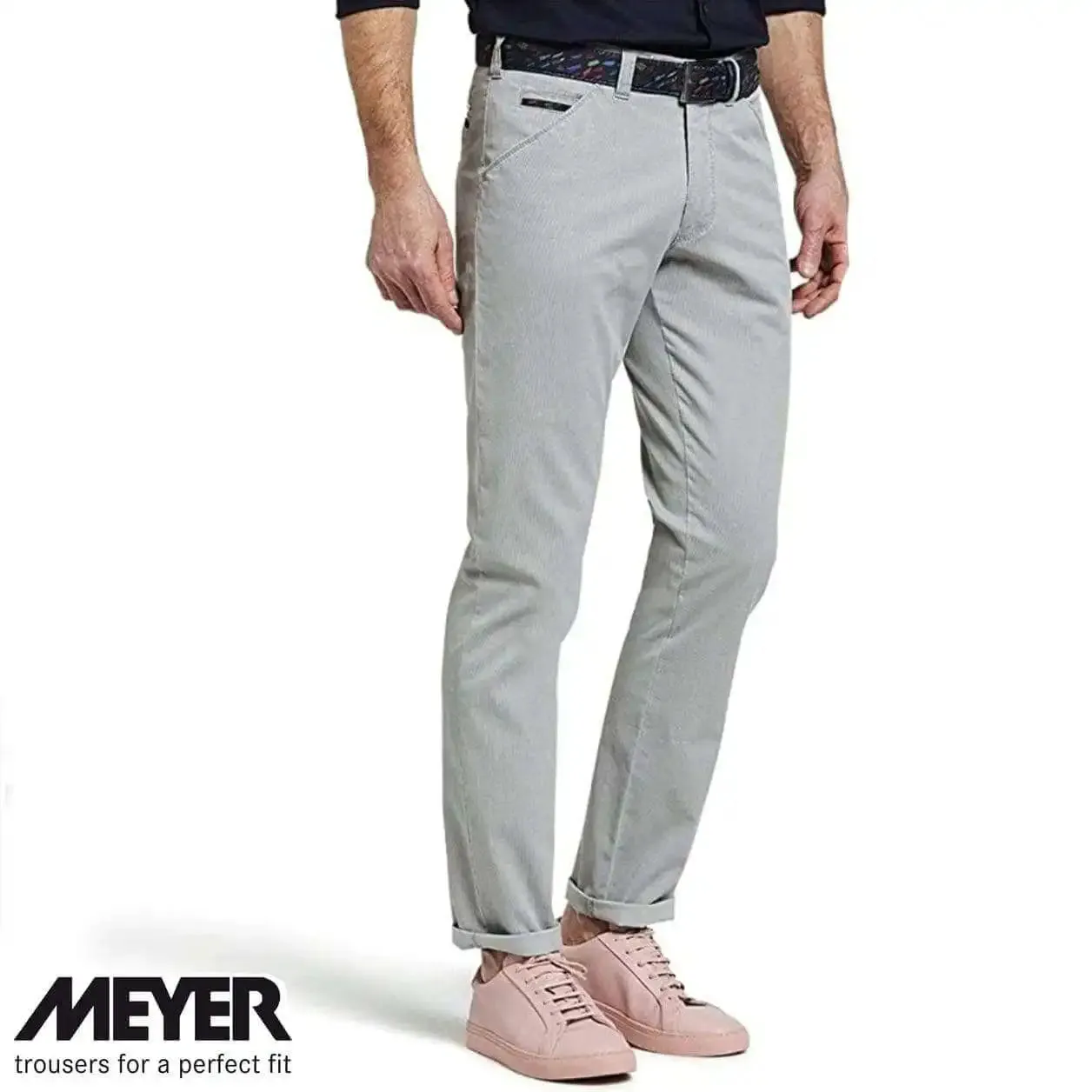 Meyer Chicago Cotton Chino Trousers Light Grey