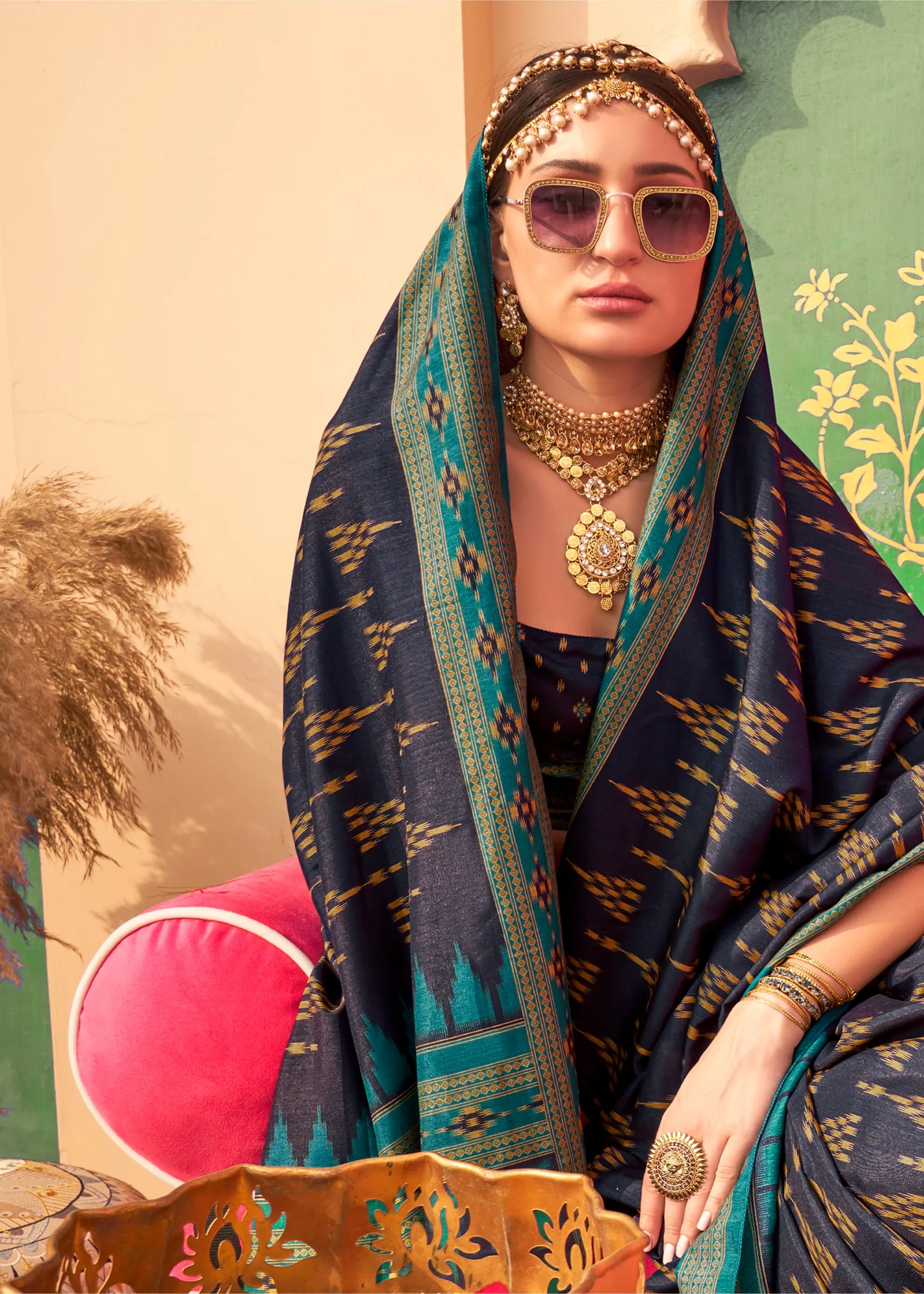 Midnight Blue Printed Patola Silk Saree