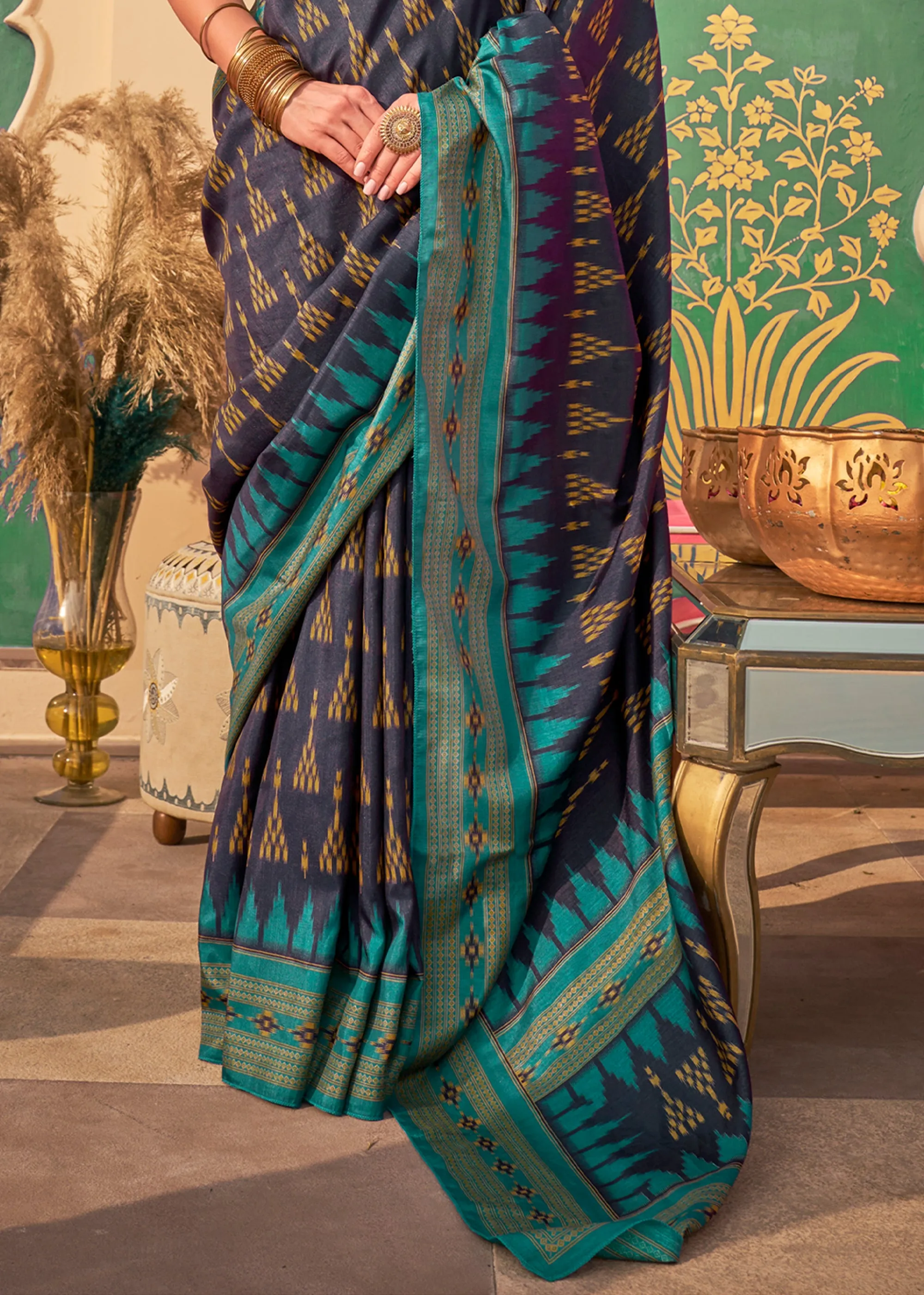 Midnight Blue Printed Patola Silk Saree