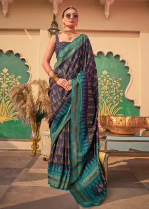 Midnight Blue Printed Patola Silk Saree