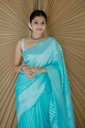 Mint Blue Banarasi Soft Silk Saree