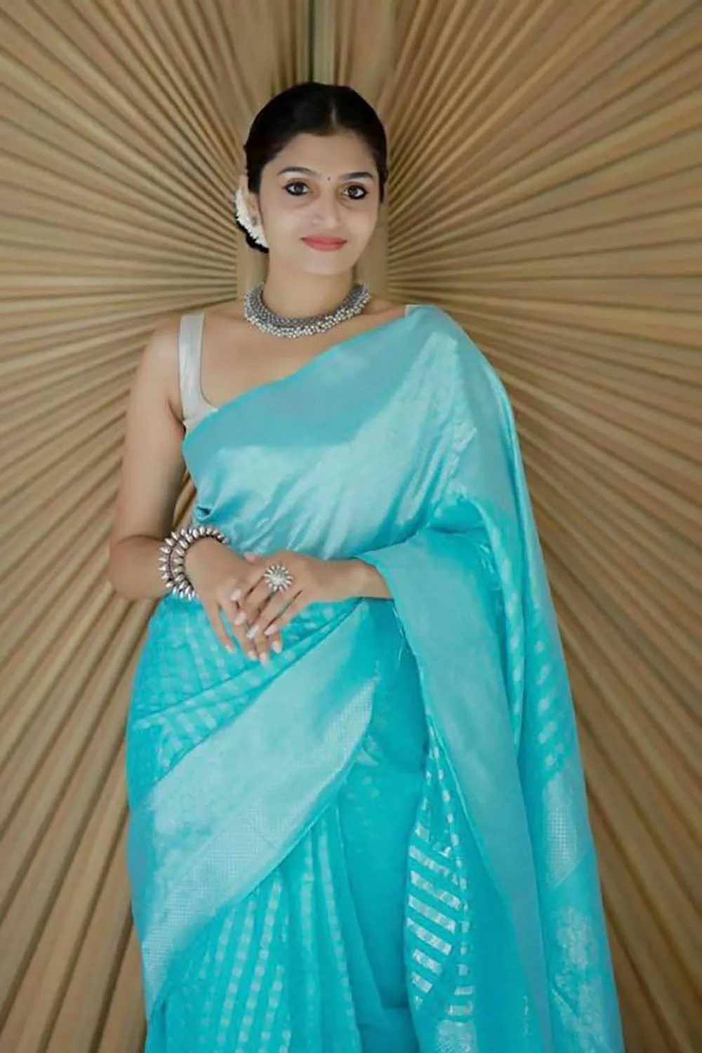 Mint Blue Banarasi Soft Silk Saree