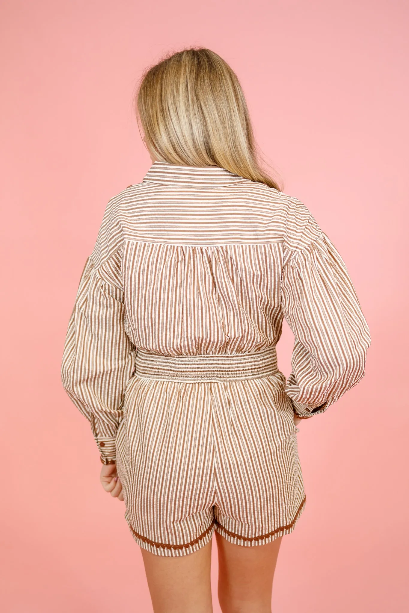 Mocha Stripe Button Down Romper