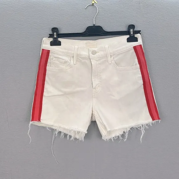 Mother NWOT women’s The Sinner frayed‎ denim shorts whipping cream pink racer 25