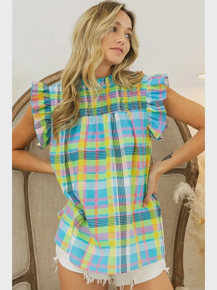 Multi Color Check Plaid Top