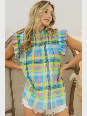 Multi Color Check Plaid Top