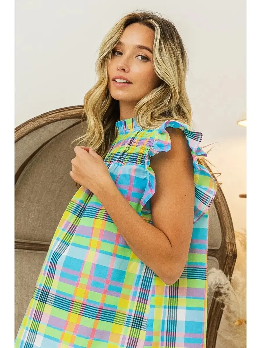 Multi Color Check Plaid Top