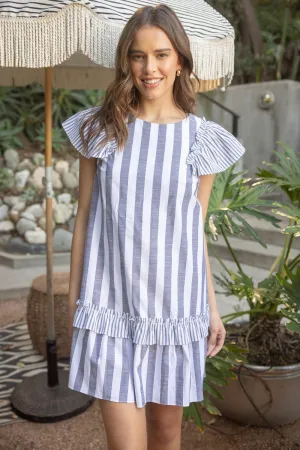 Multi Stripe Ruffle Detailed Dress