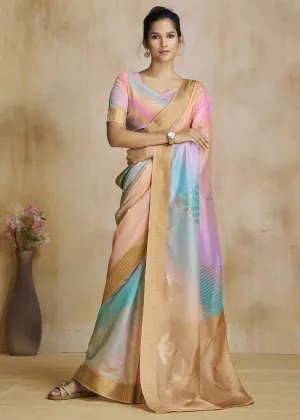 Multicolor Woven Soft Silk Saree With Digital Printed