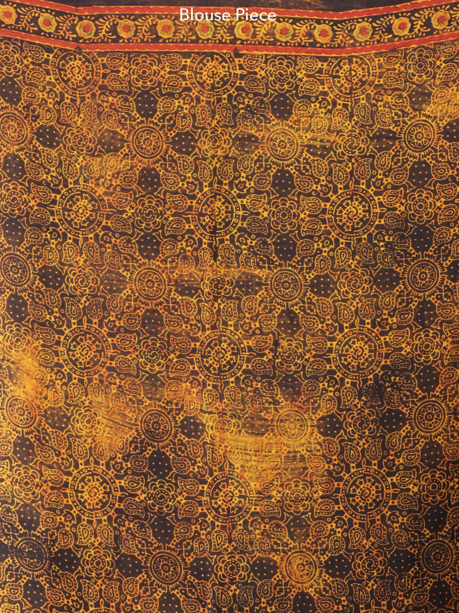 Mustard Rustic Black Ajrakh Hand Block Printed Modal Silk Saree - S031704195