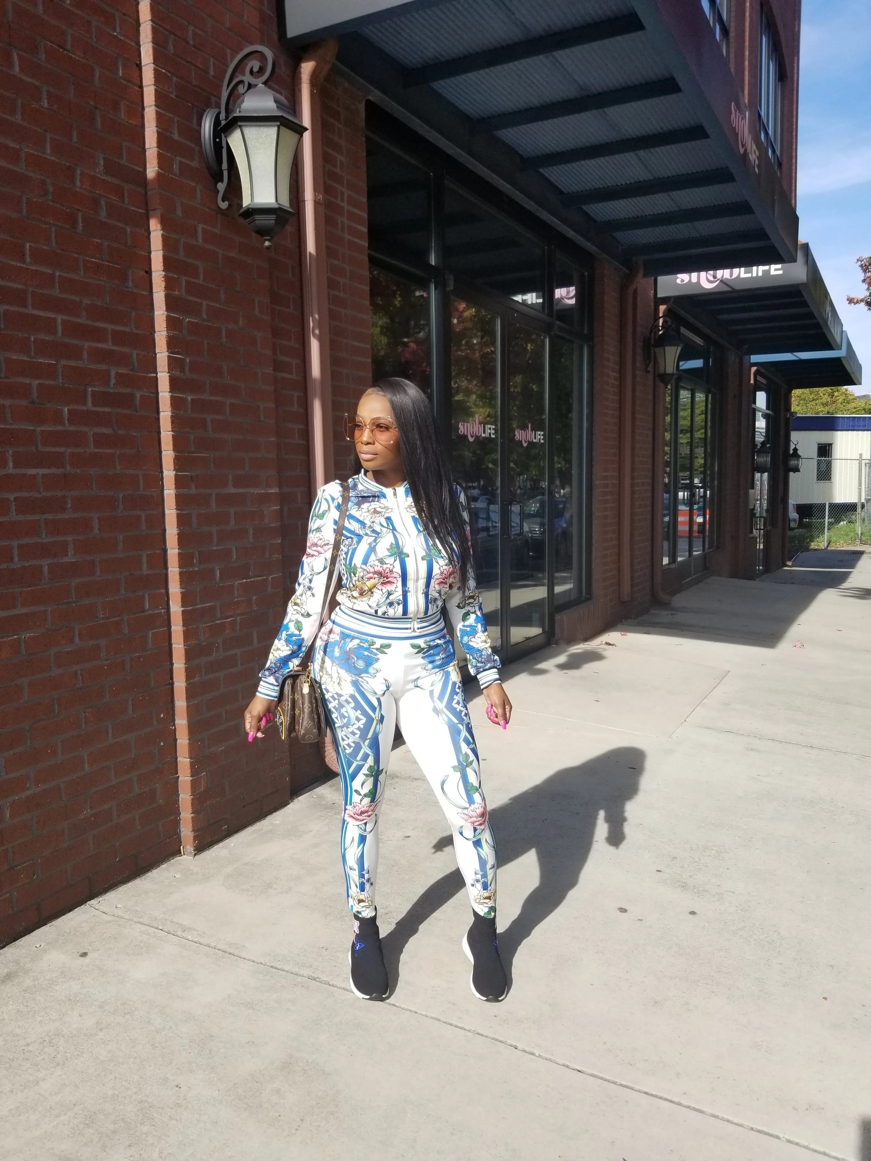 Nanci White Multi Color Floral Print Stretch Fit Tracksuit