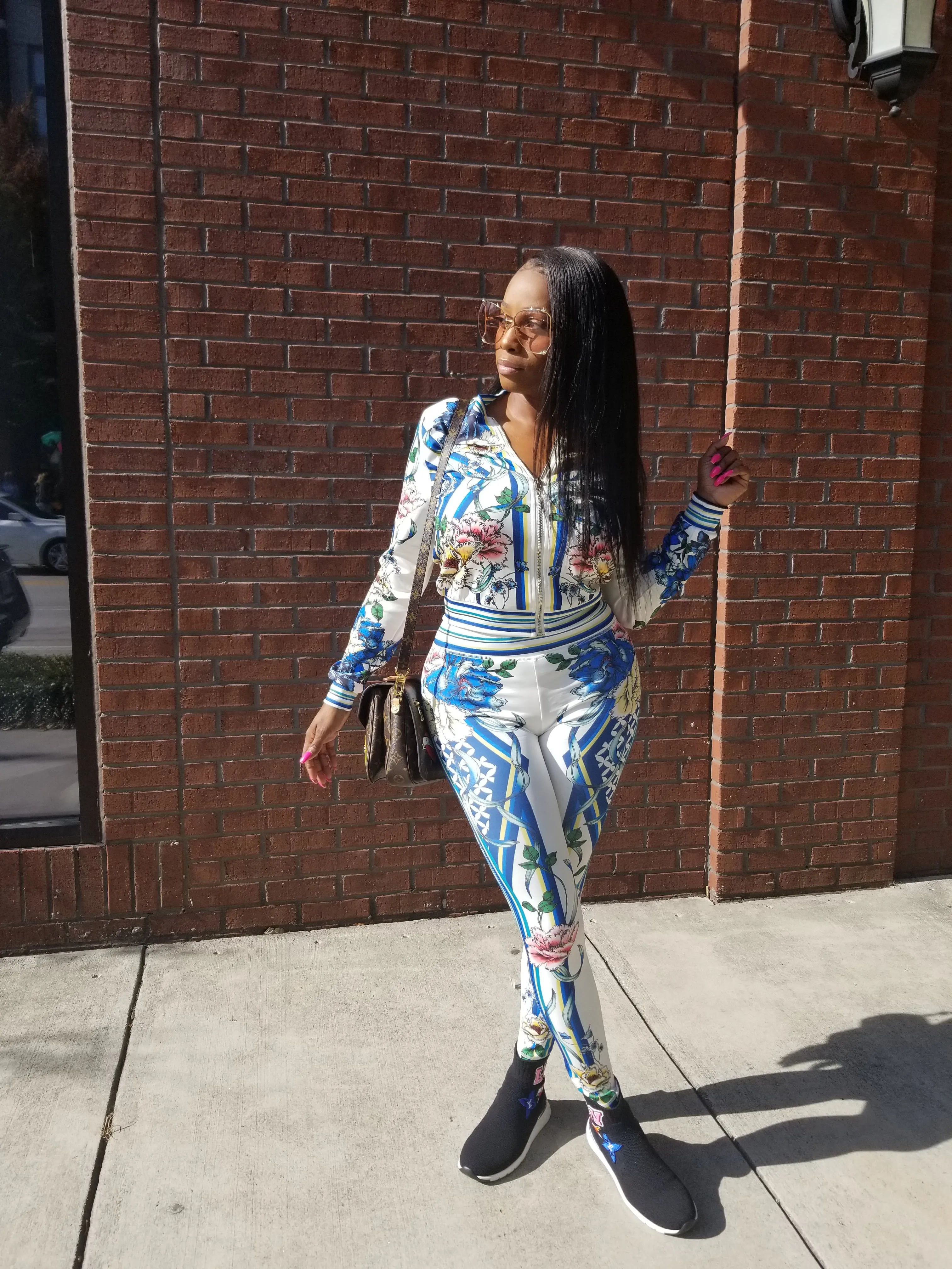 Nanci White Multi Color Floral Print Stretch Fit Tracksuit