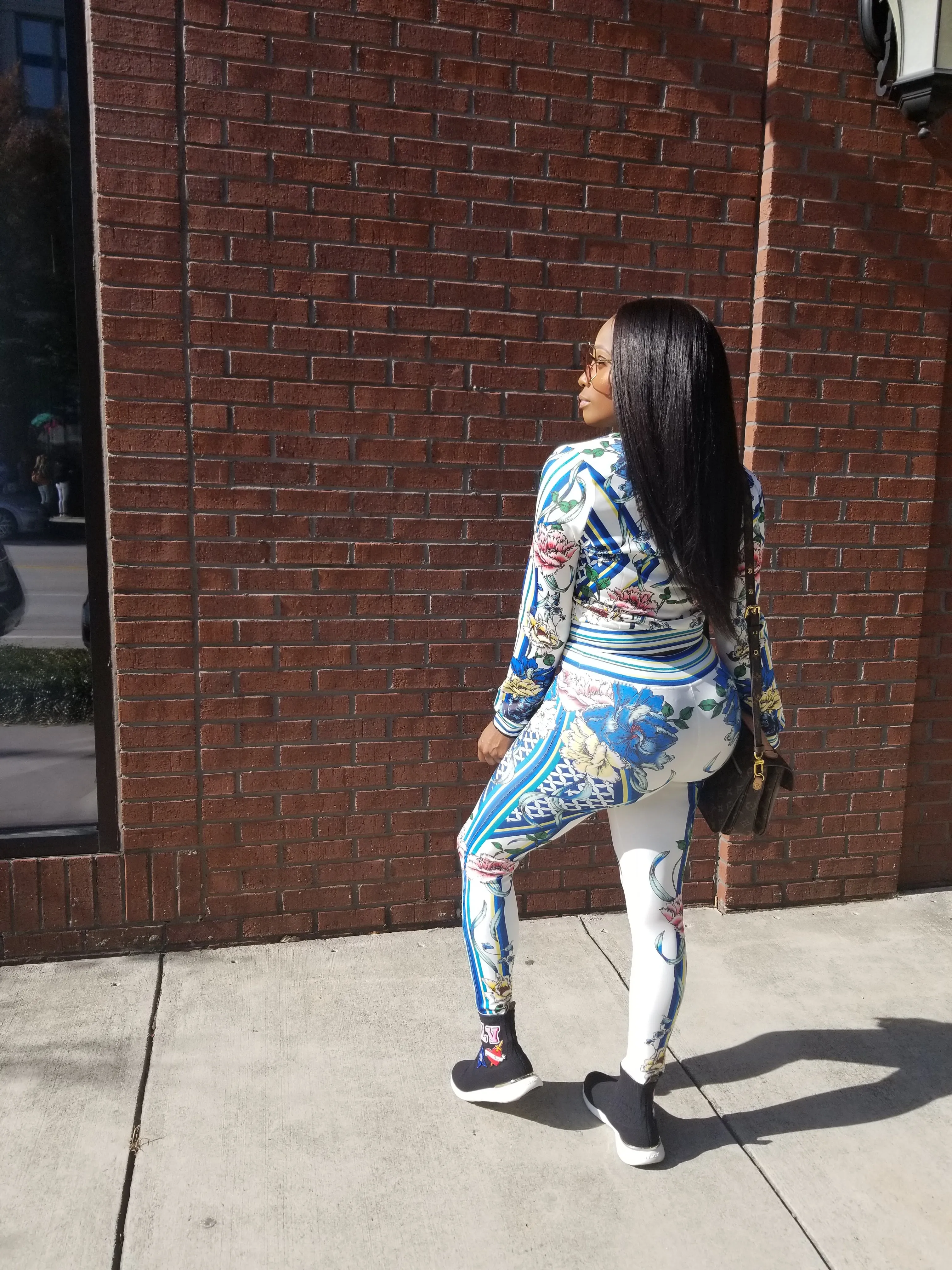Nanci White Multi Color Floral Print Stretch Fit Tracksuit