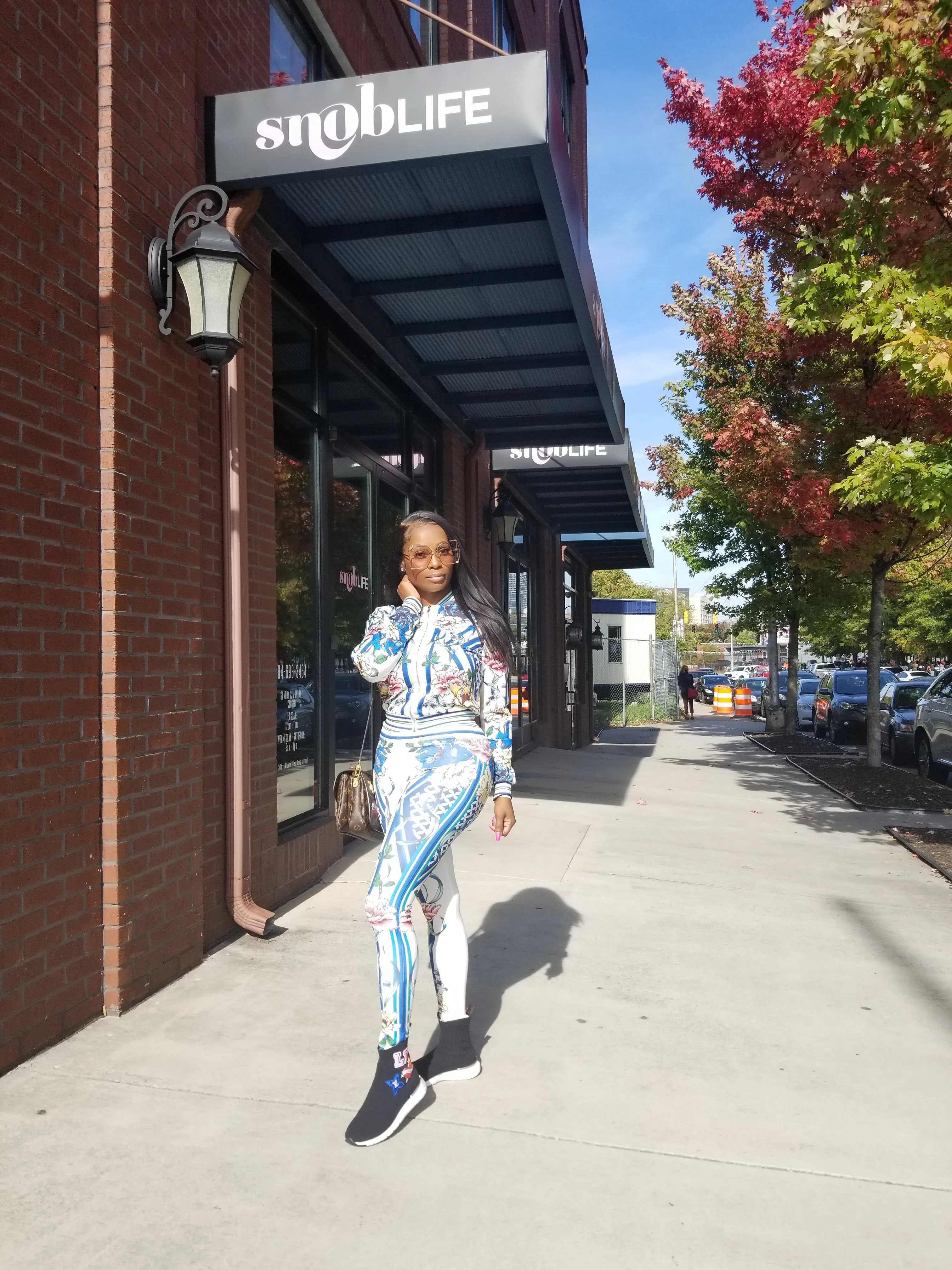 Nanci White Multi Color Floral Print Stretch Fit Tracksuit