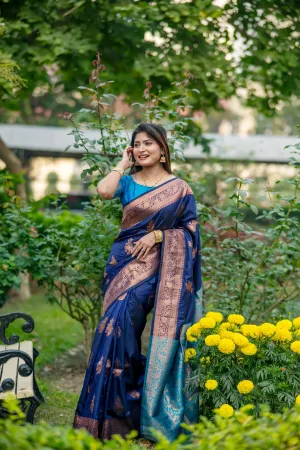 Navy Blue Soft Banarasi Katan Silk Saree