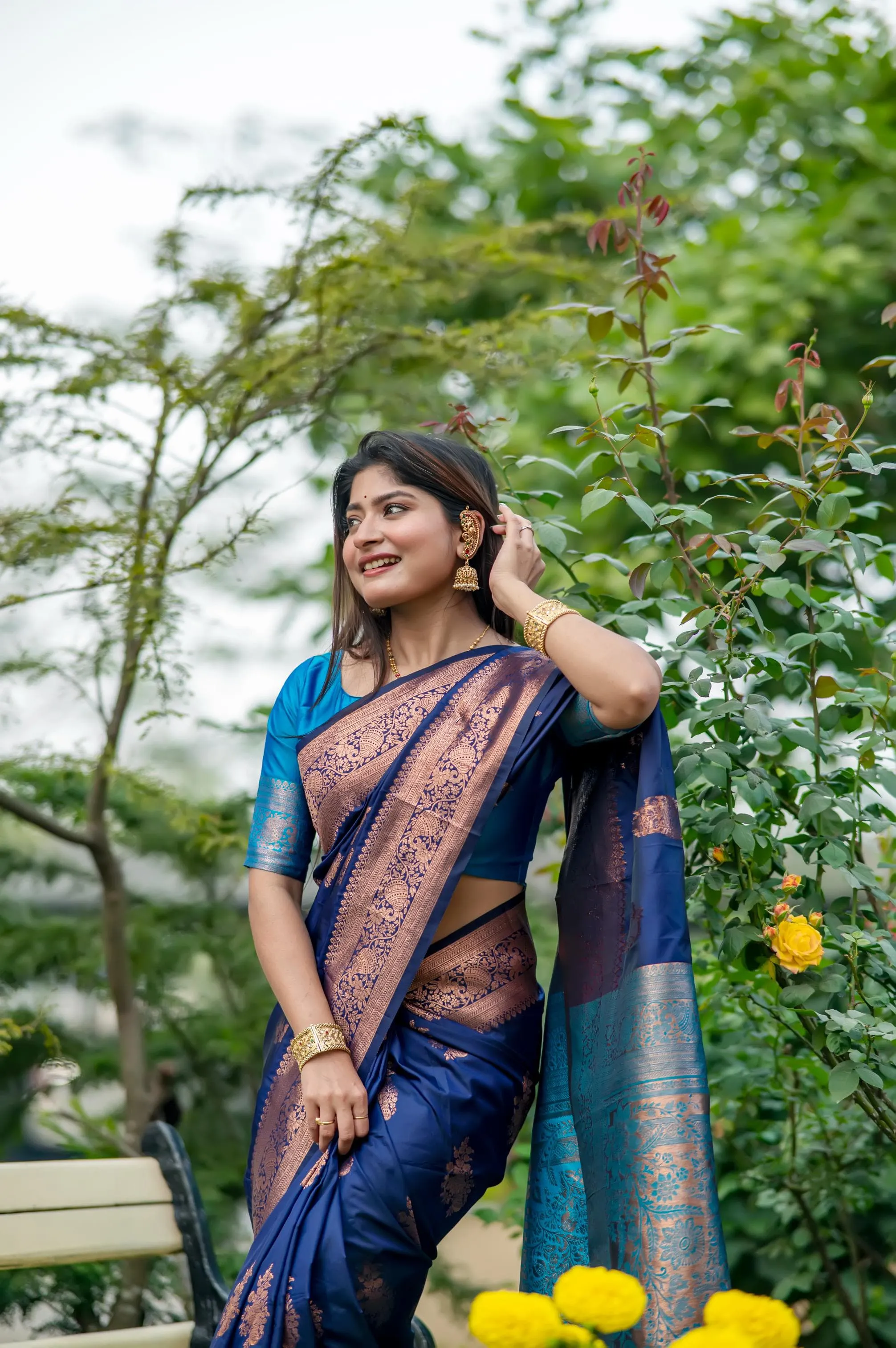 Navy Blue Soft Banarasi Katan Silk Saree