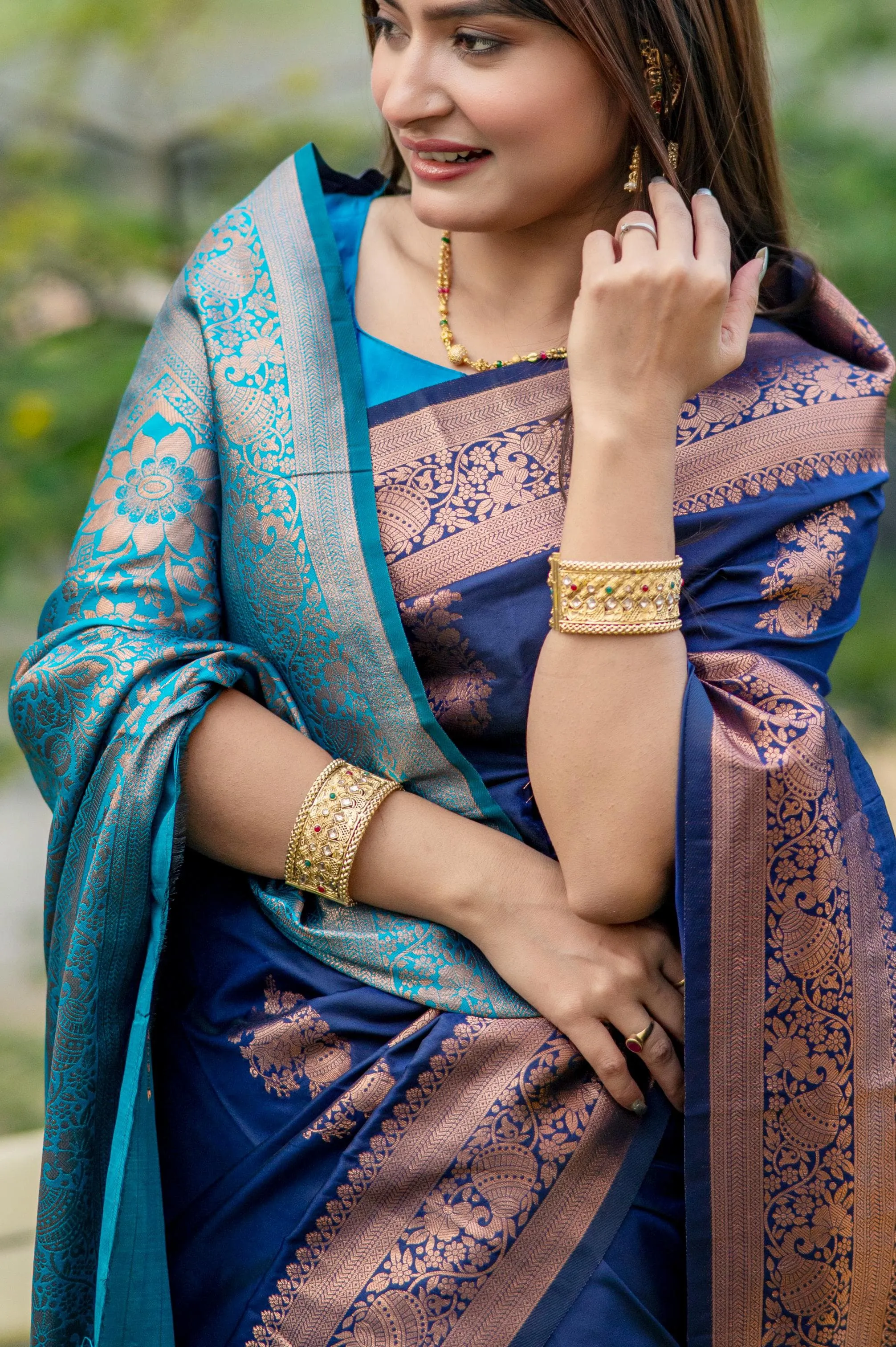 Navy Blue Soft Banarasi Katan Silk Saree