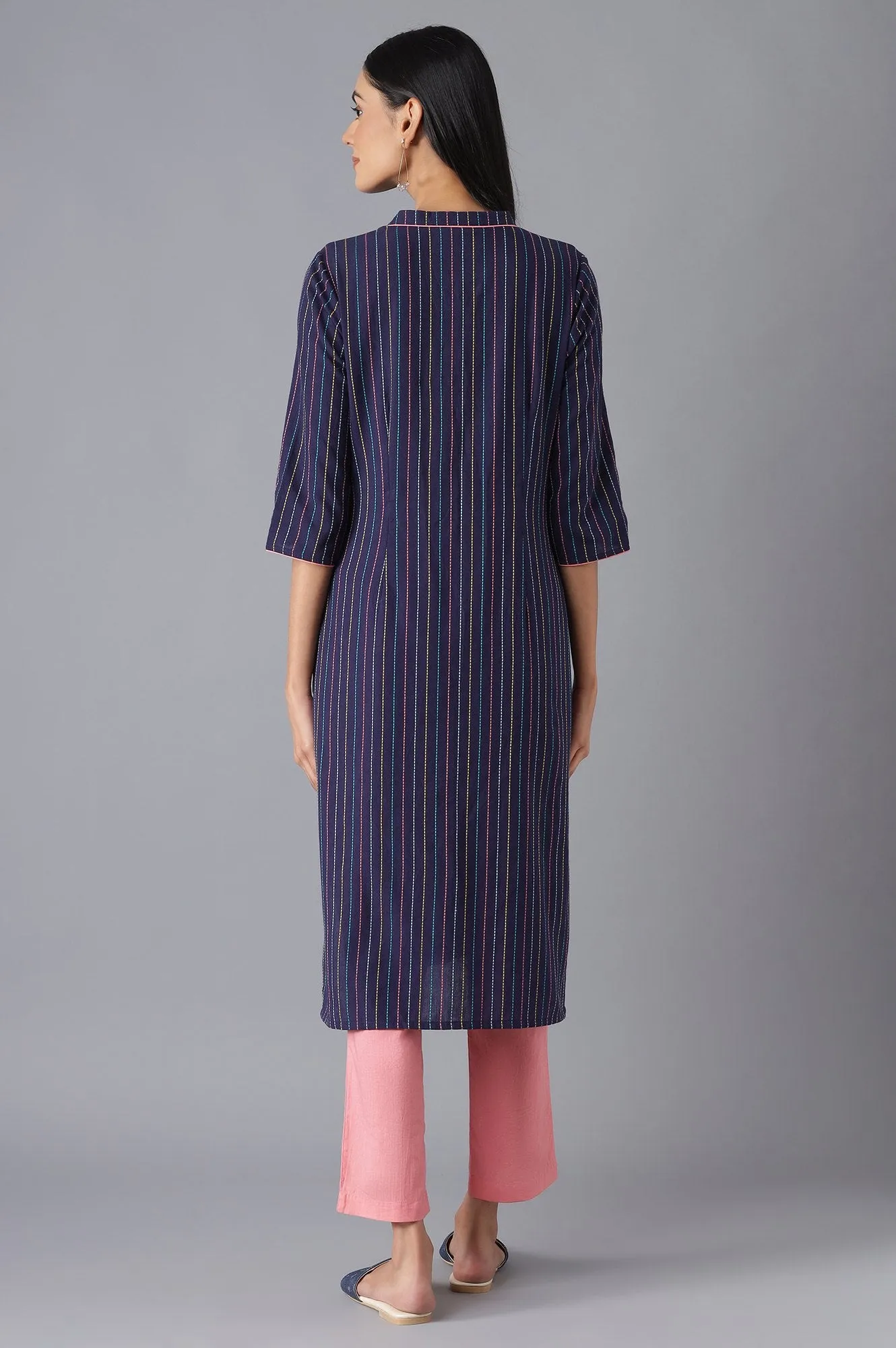 Navy kurta and Pink Culottes Set