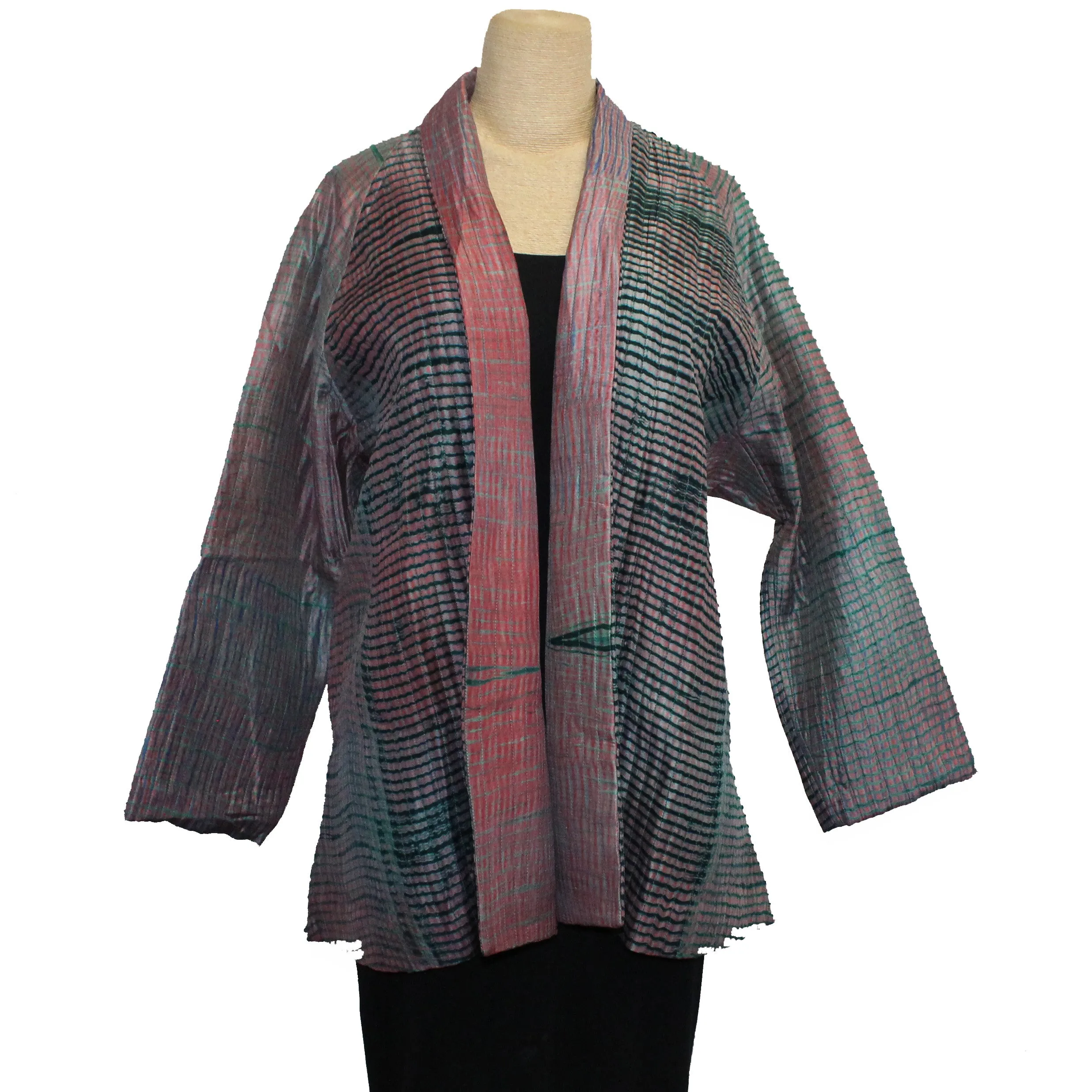 Neeru Kumar Jacket, Shibori Silk, Pink/Teal XL