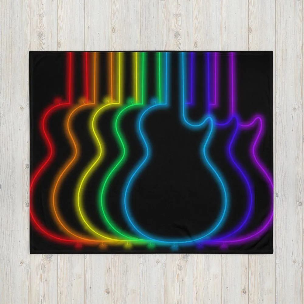 Neon Guitars Rainbow Throw Blanket