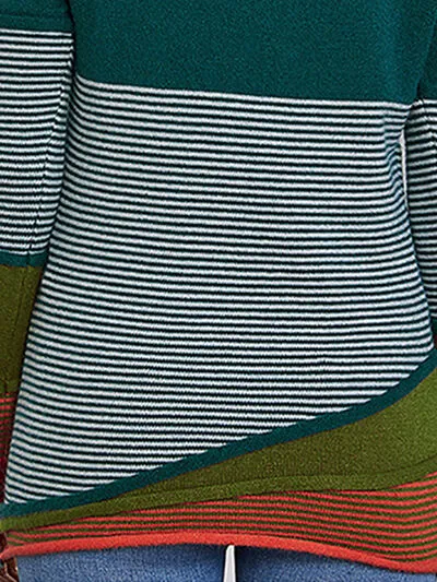 Nolan Striped Contrast Notched Long Sleeve Sweater