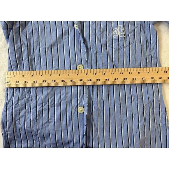 NWT Lauren Ralph Lauren S Blue White Stripe Cotton Pullover Night Gown Sleep Shi