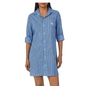 NWT Lauren Ralph Lauren S Blue White Stripe Cotton Pullover Night Gown Sleep Shi