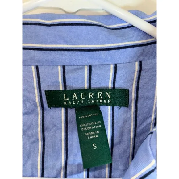 NWT Lauren Ralph Lauren S Blue White Stripe Cotton Pullover Night Gown Sleep Shi