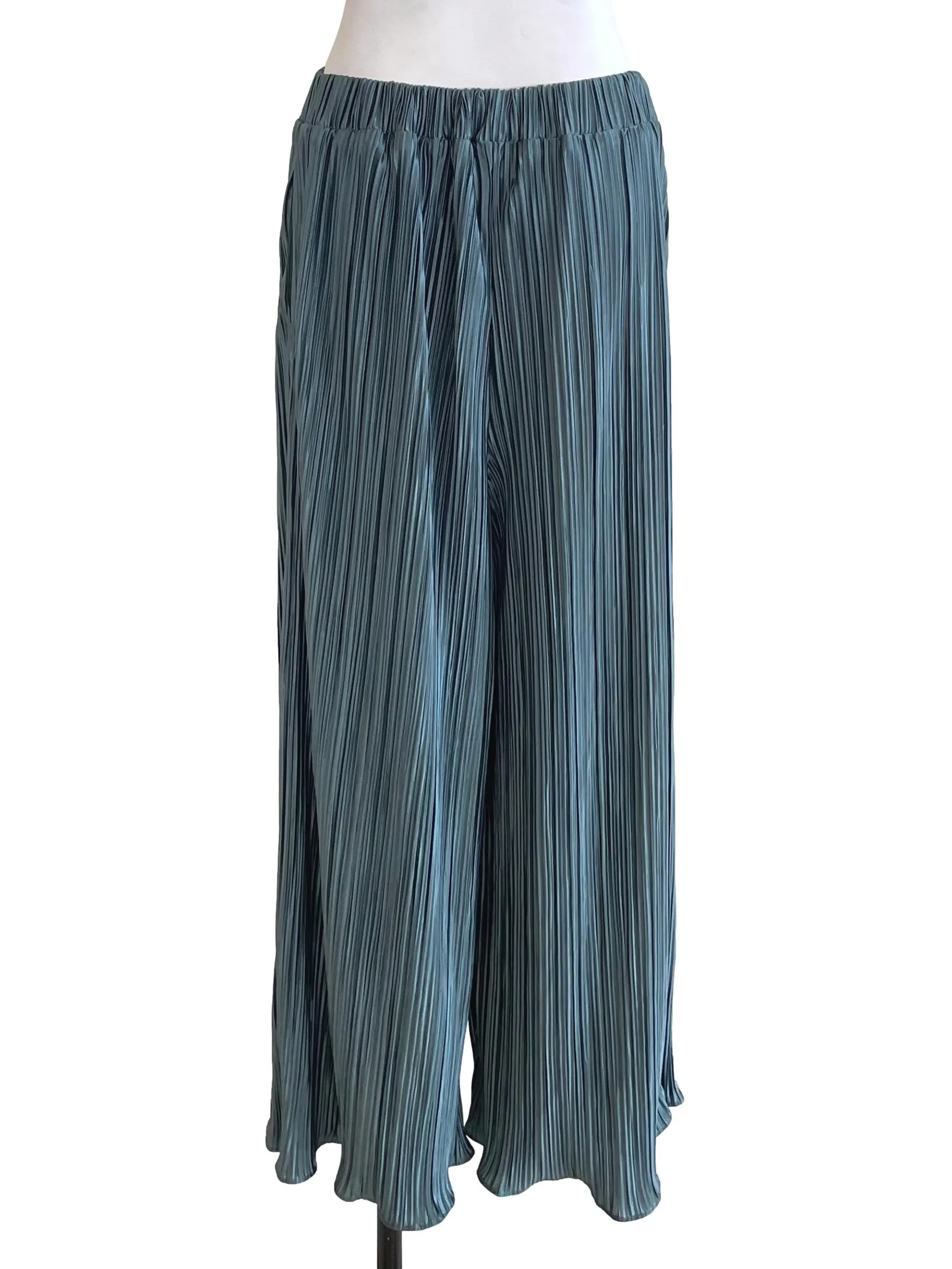 Ocean Blue Satin Accordion Pants