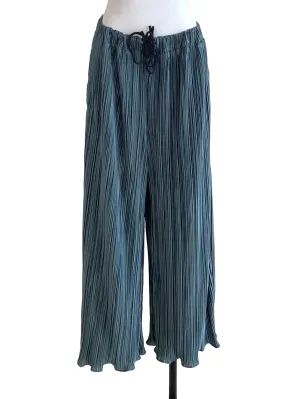 Ocean Blue Satin Accordion Pants