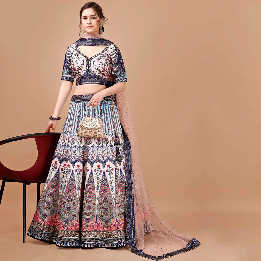 Off-white and Flashy Colours Lehenga Set