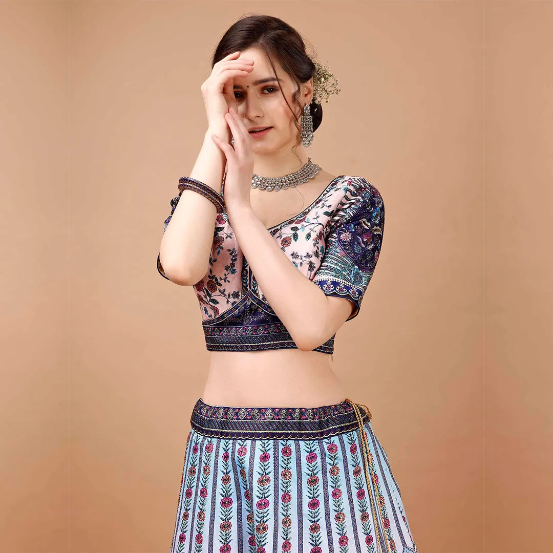 Off-white and Flashy Colours Lehenga Set