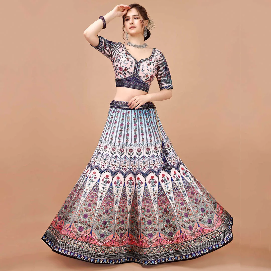 Off-white and Flashy Colours Lehenga Set