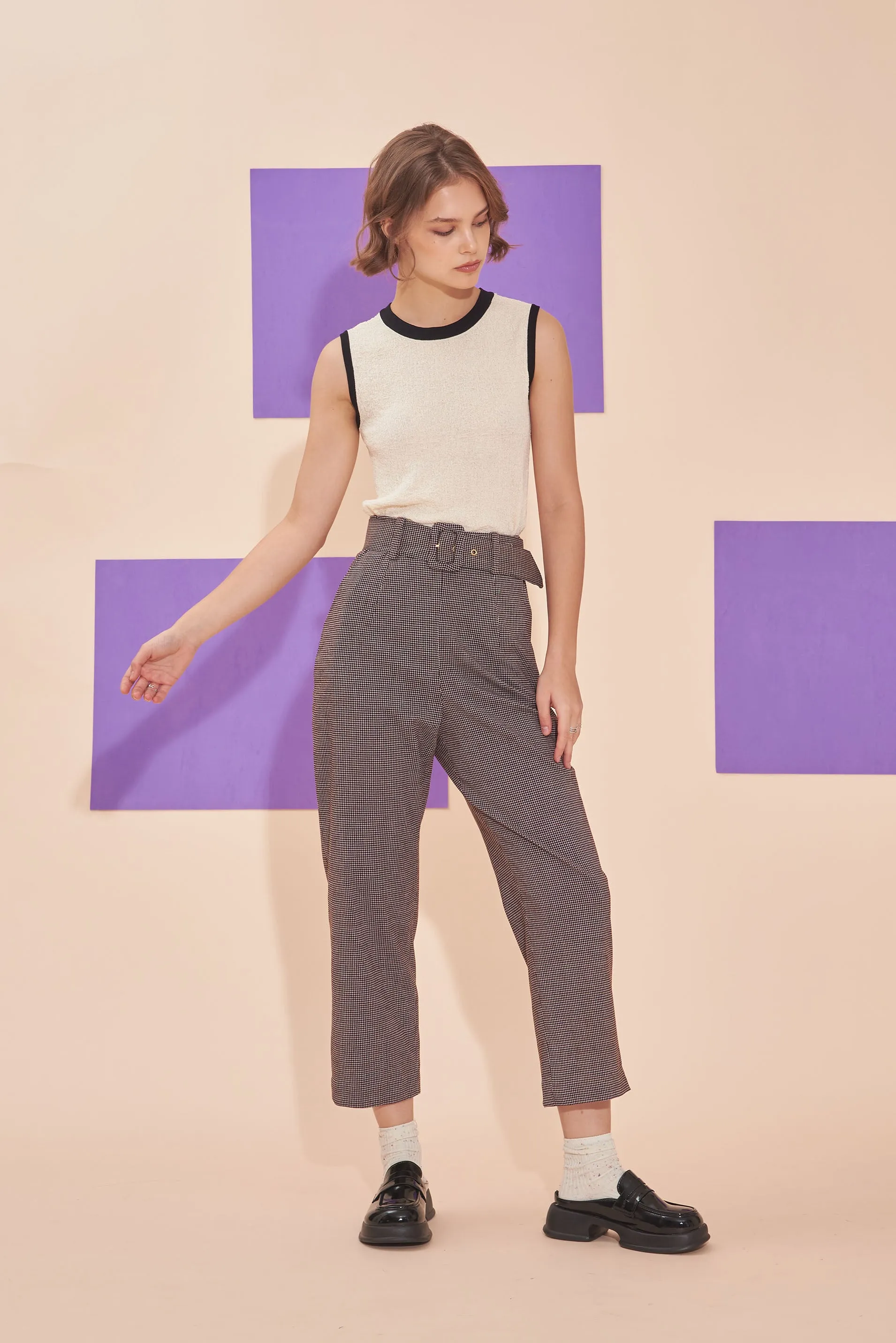 ON A HIGH NOTE | Checkered 60s Tailored High Waisted Straight Leg Pants