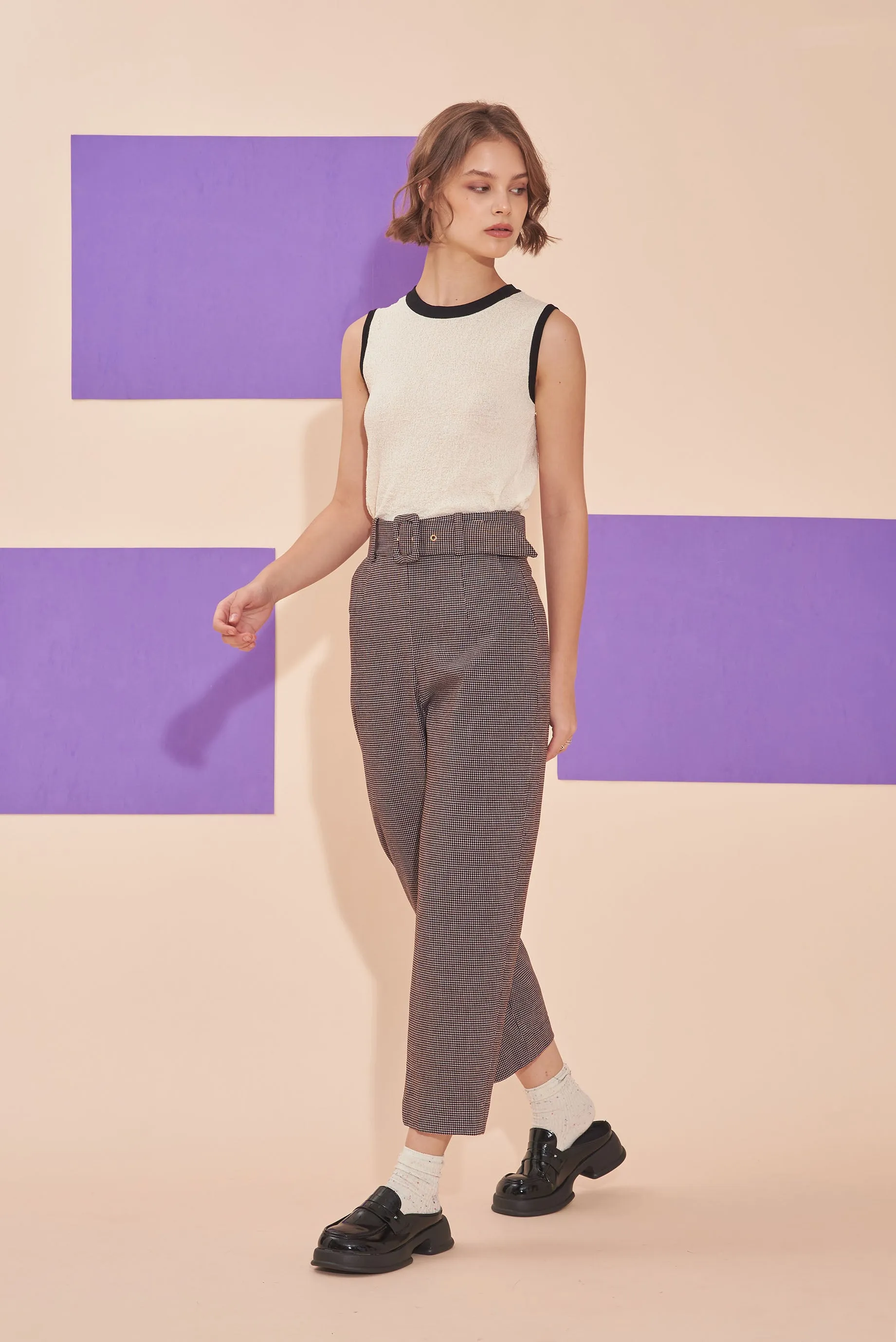 ON A HIGH NOTE | Checkered 60s Tailored High Waisted Straight Leg Pants