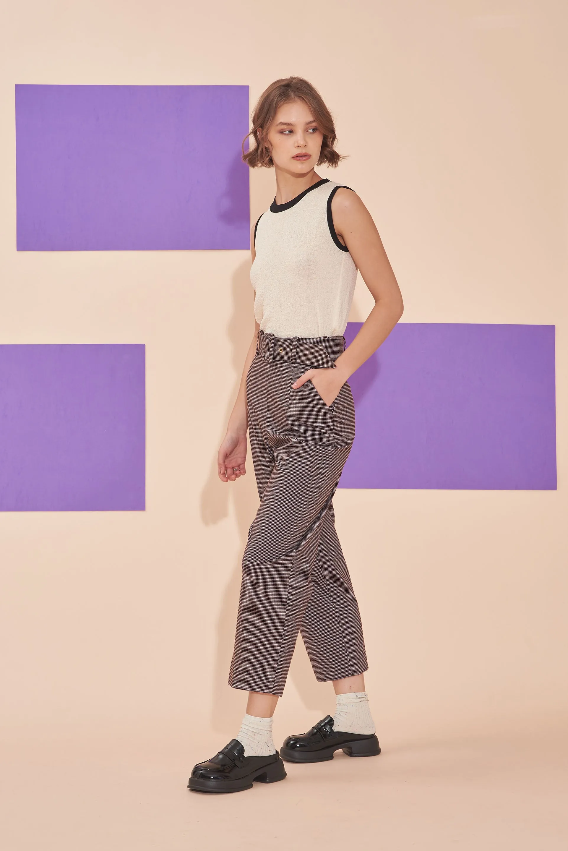 ON A HIGH NOTE | Checkered 60s Tailored High Waisted Straight Leg Pants